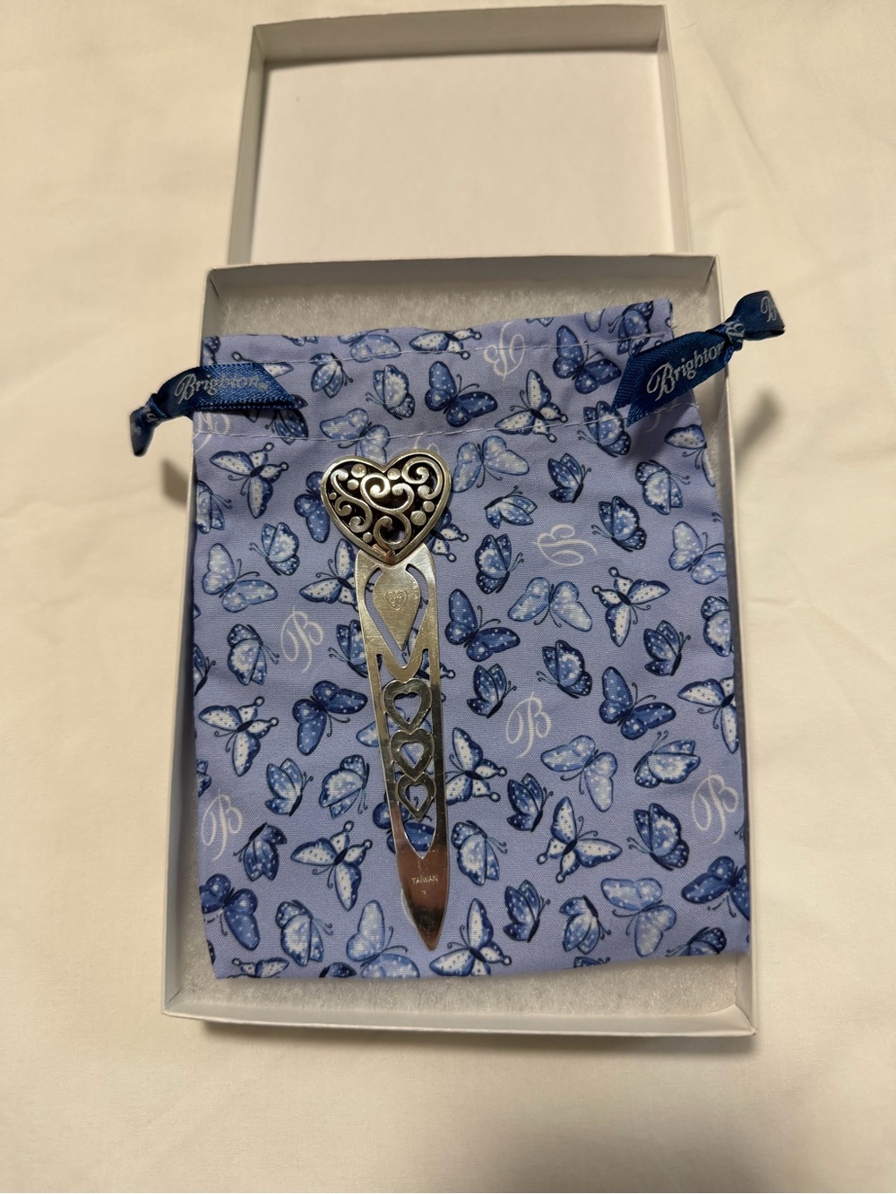 Brighton Silver Heart Bookmark with Blue Butterfly Pouch